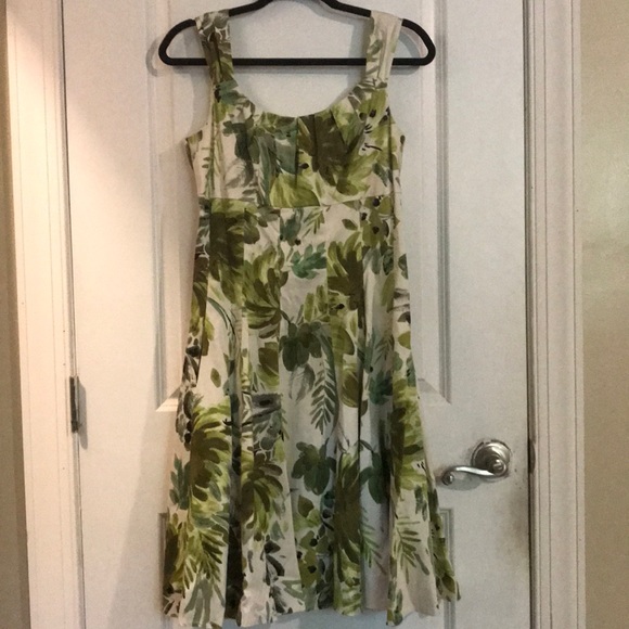 new directions Dresses & Skirts - new directions Cream and Green Botanical Pleated Midi Dress